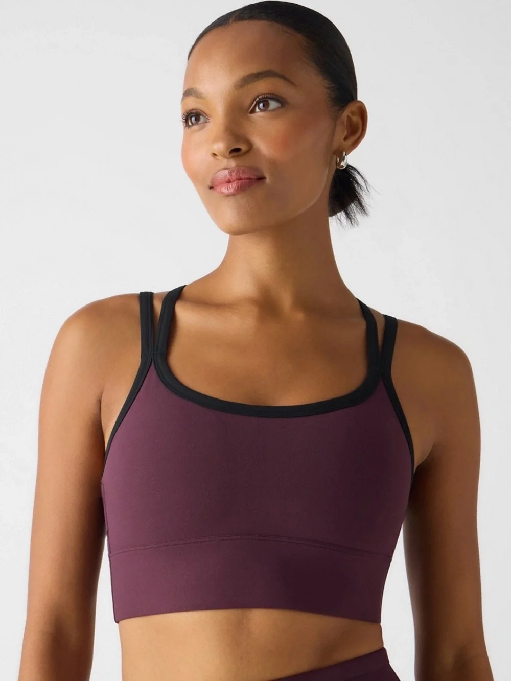 Fabletics Principal Longline Medium Impact Sports Bra L in Oxblood/ Black